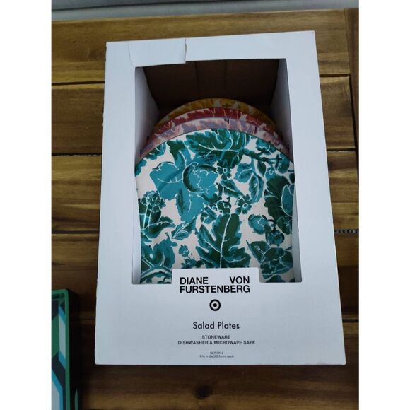 Floral Toile 4pc Salad Plate Set - DVF for Target NIB - Picture 2 of 6